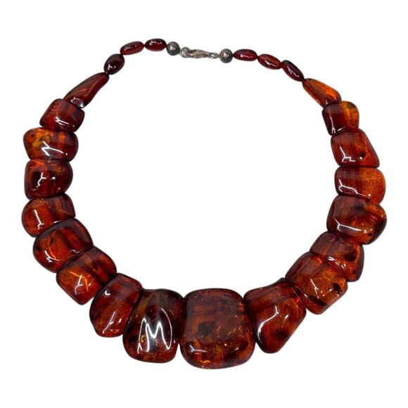 Vintage Collar Baltic Amber Beaded Statement Necklace Sterling Silver 925 Clasp - Picture 3 of 10